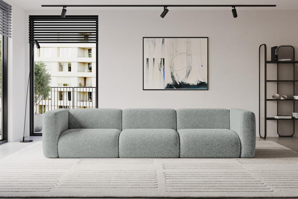 MODULÁRNÍ pohovka MIRA-S2, 3místná, 319 × 89 × 70 cm, zelená, velur - černá/světle zelená, kompozitní dřevo/textil (319/70/89cm) - ALTDECOR