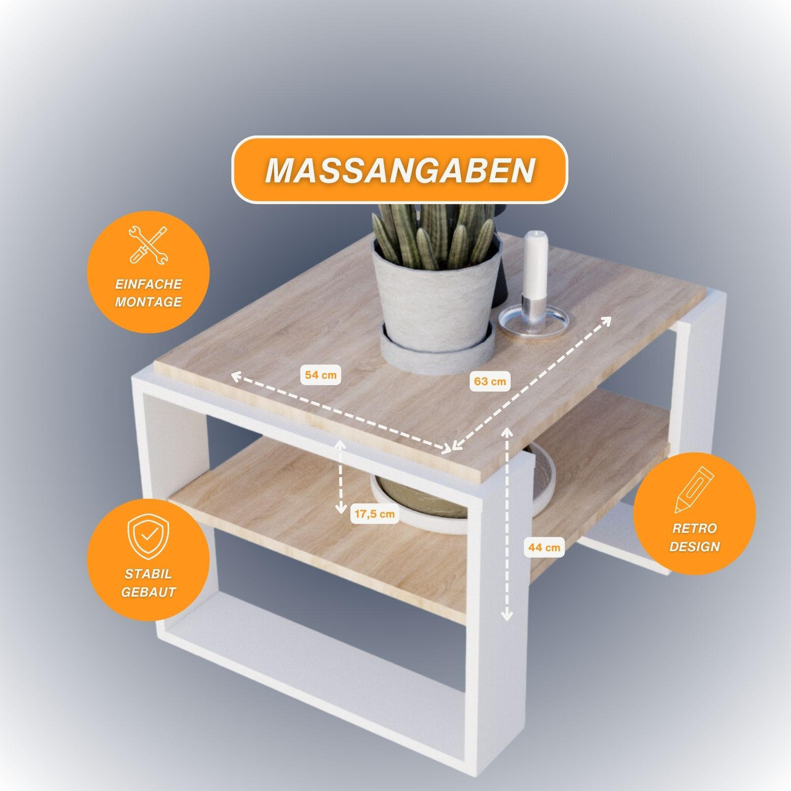 COUCHTISCH Holzwerkstoff rechteckig stabil Sonoma Eiche 44/54/63cm - Weiß/Sonoma Eiche, Holzwerkstoff (54/63/44cm) - CraftPAK