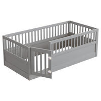 KINDEREINZELBETTEN aus Massivholz 90x200 cm in Grau mit Zaun & Tür - Grau, Holz (90/200cm) - Modfu
