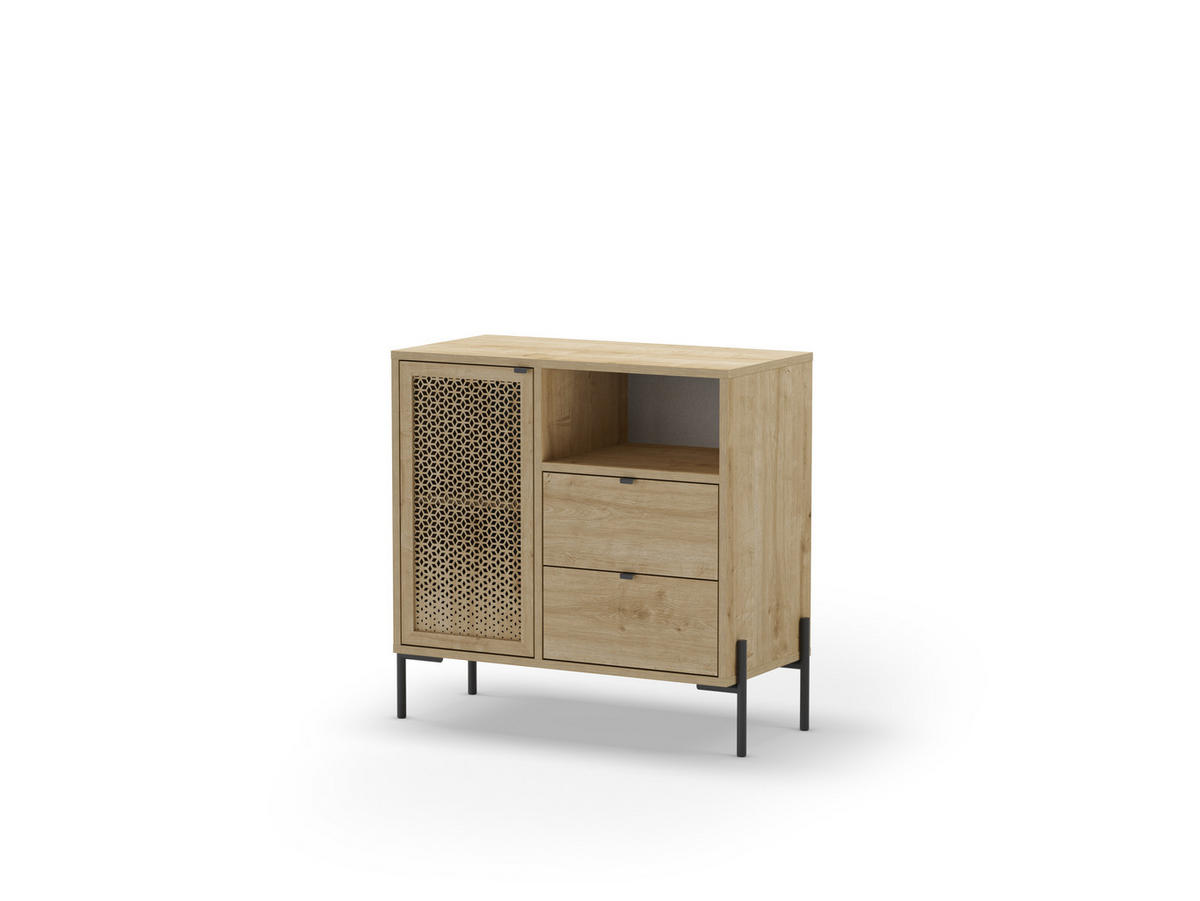 KLEINES Sideboard 1 Tür, 1 Fach und 2 Schubladen B80 cm - Inca - Braun, Holz (40/80.5/84cm) - Calicosy