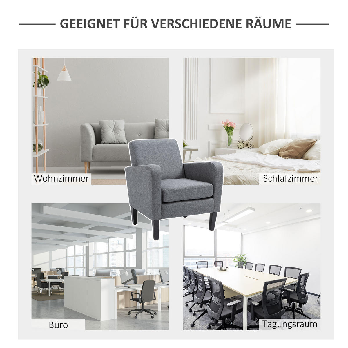 SESSEL mit Rückenlehne, abgerundeten Armlehnen Gepolstert Loungesessel Hellgrau - Hellgrau, Textil (72/74/66cm) - HOMCOM