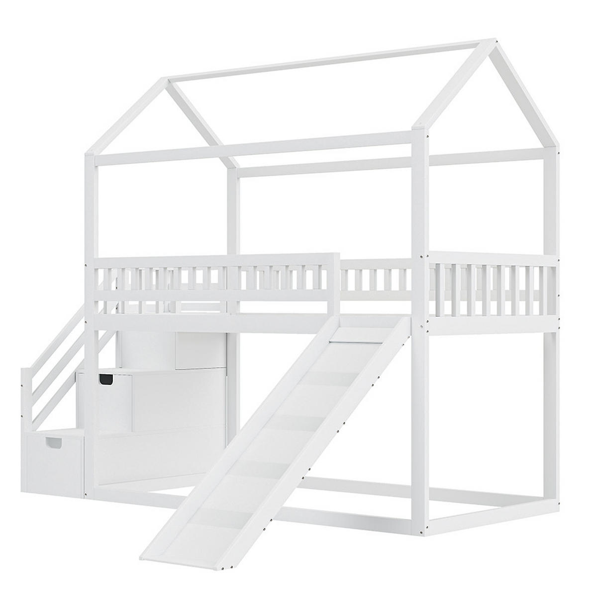 HAUSBETT 90/200 cm mit Stauraumleiter in WeiB - Weiß, Holz (90/200cm) - KOMHTOM