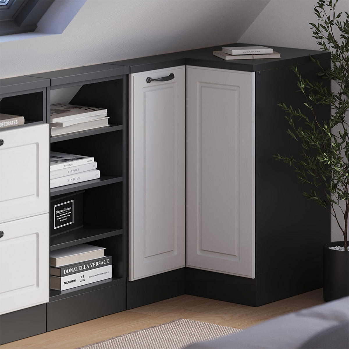 DACHSCHRÄGENSCHRANK ECKSCHRANK Rion Weiß Landhaus/Anthrazit 75.6 x 81.6 cm mit 1 Tür - Anthrazit/Weiß, Holzwerkstoff (75.6/81.6/75.6cm) - Vicco