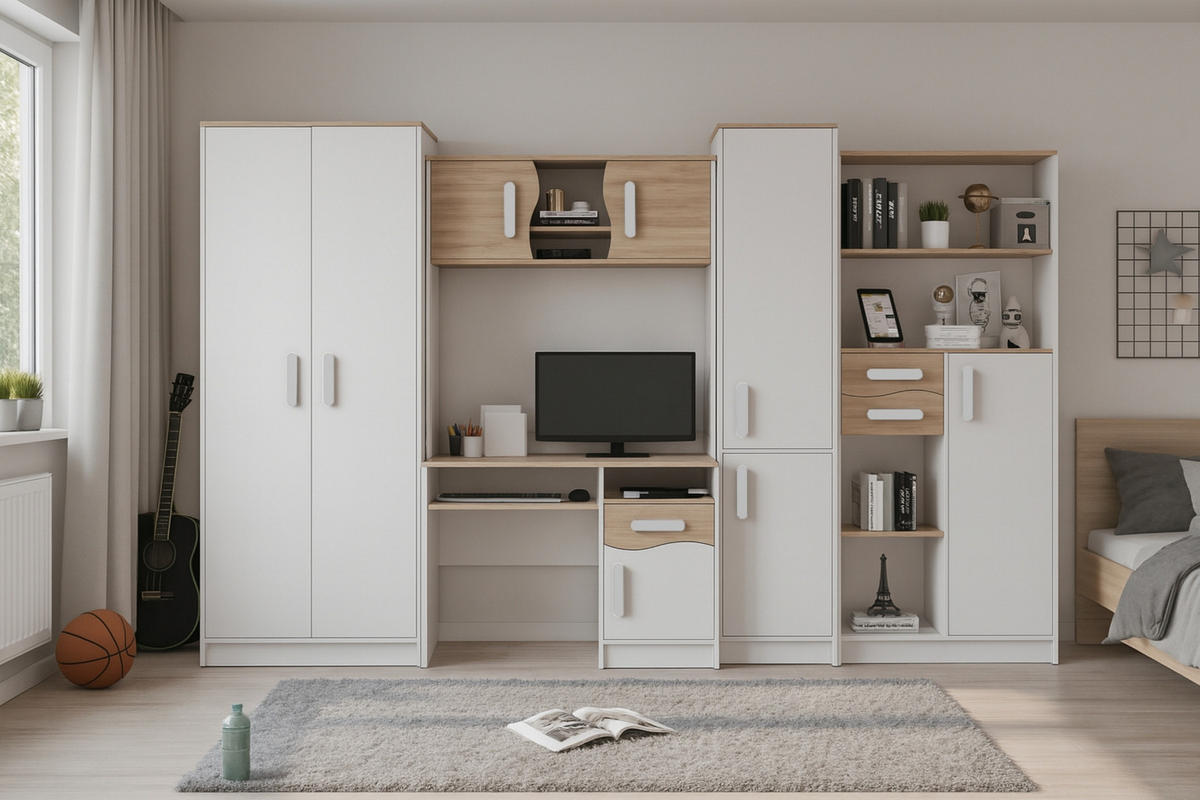 REGAL MIKI 01 Korpus Weiß | Griffe Weiß - Weiß, Holz/Holzwerkstoff (40/197/38cm) - Deine Möbel 24