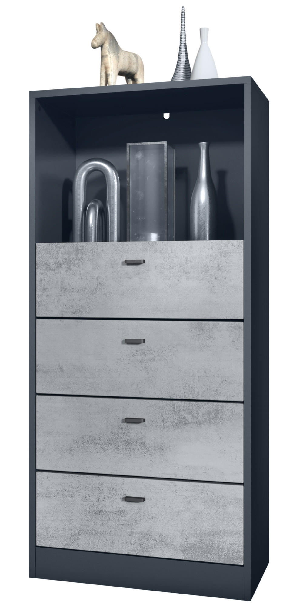 KOMMODE Pino Fronten in Beton Oxid Optik - Hellgrau, Holzwerkstoff (56/125/36cm) - Vladon