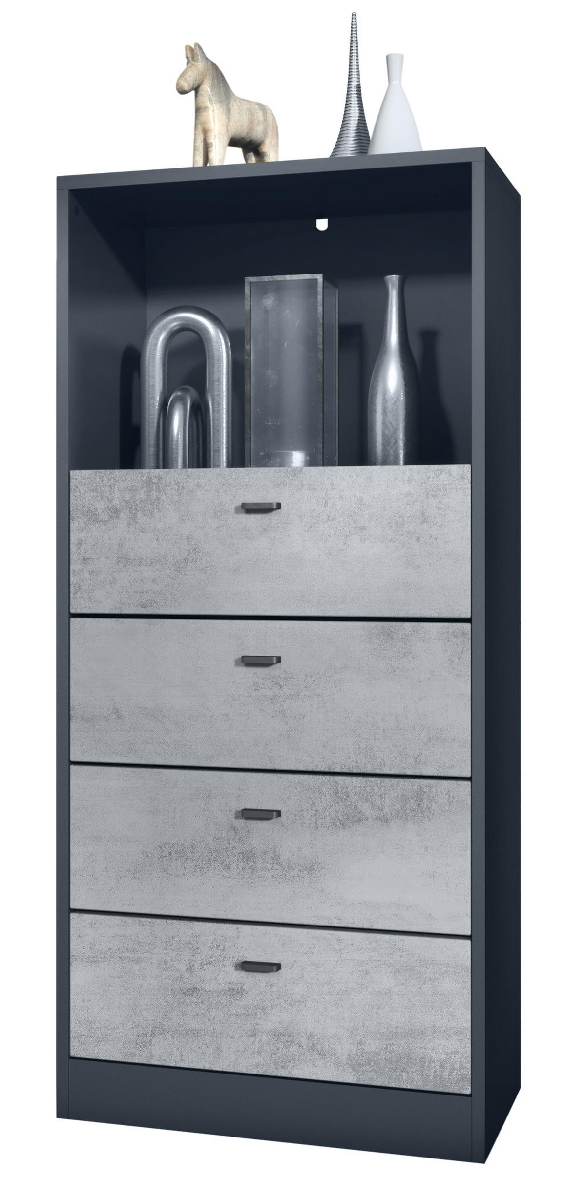 KOMMODE Pino Fronten in Beton Oxid Optik - Hellgrau, Holzwerkstoff (56/125/36cm) - Vladon