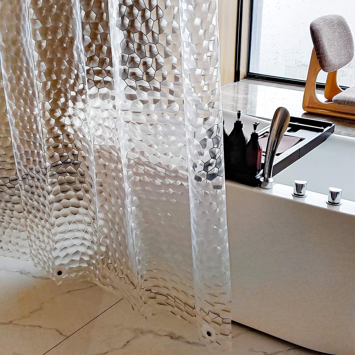 DUSCHVORHANG Weiß PEVA halbdurchsichtig Muster Badezimmer mit Haken - Transparent, Kunststoff (200/180cm) - MCBOSON