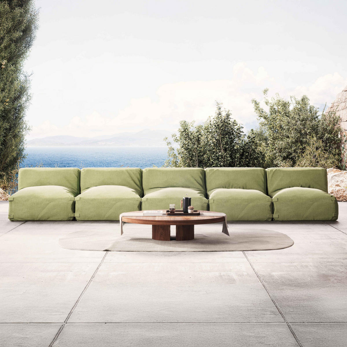 GARTENSOFA mit 5 Sitzplätzen, Kaktusgrünen - Grün, Textil - Oviala