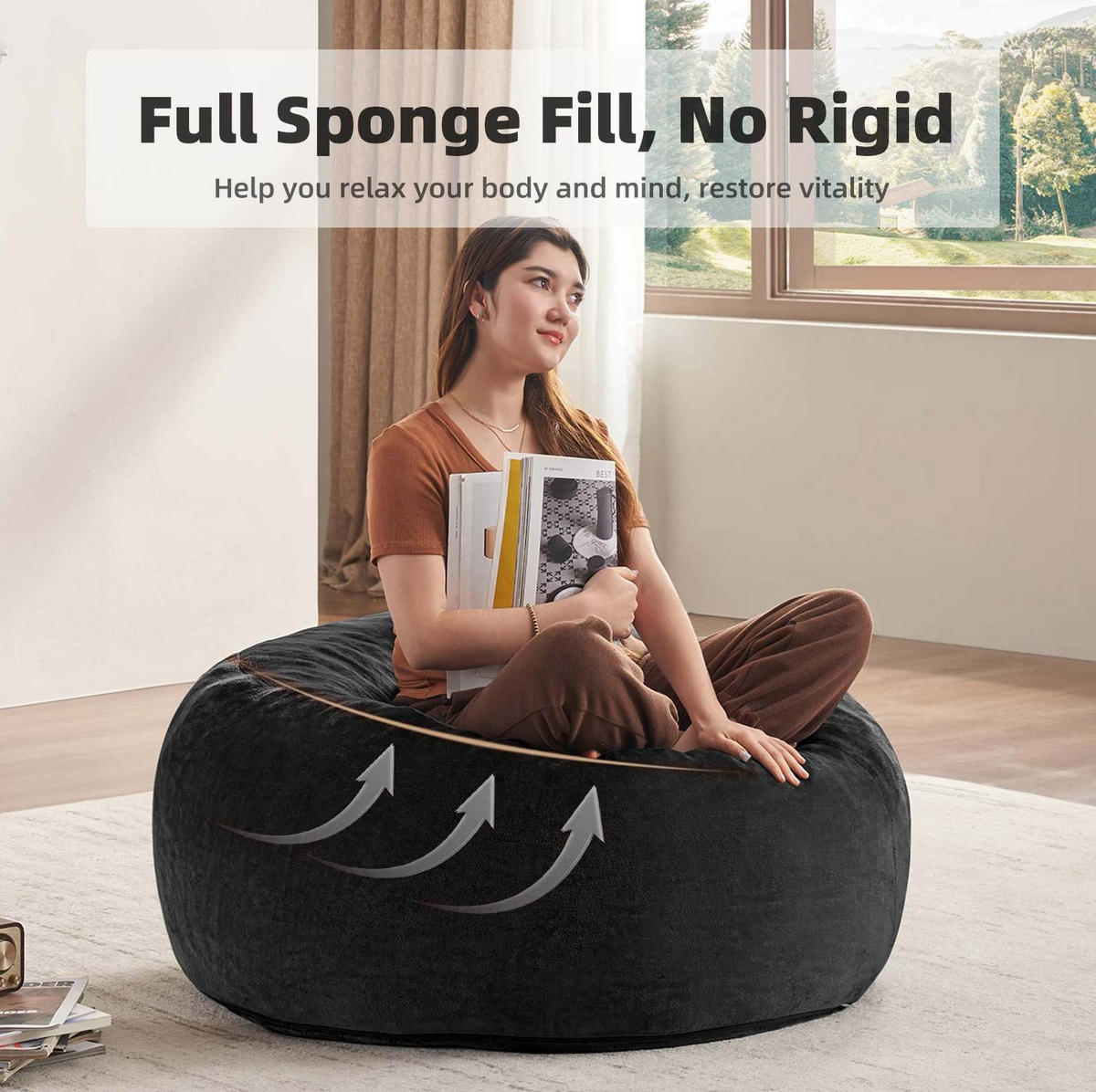SITZSACKSOFA klappbar ca. 122 cm Schwarz - Schwarz, Kunststoff (90/50/90cm) - Beauniv