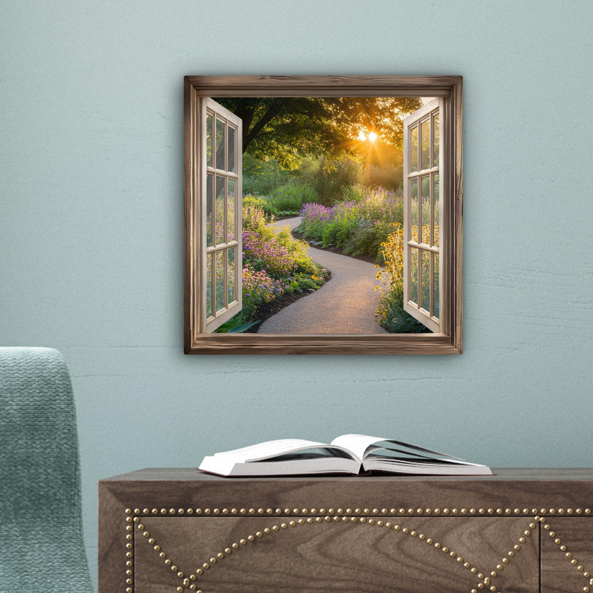 LEINWANDBILD Aussicht - Blumen - Natur - Sonne - Weg 20x20 cm - Hellgelb, Textil (20/20cm) - MuchoWow