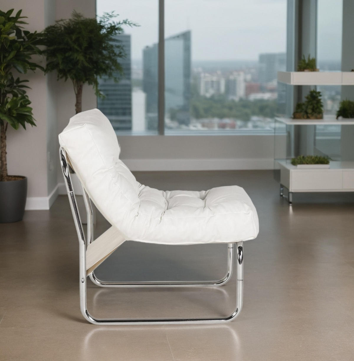 CLUBSESSEL mit Chromkufen im Retro-Stil, modular verbindbar, Weiß 73x60x76 cm - Silberfarben/Weiß, Textil/Metall (60/76/71cm) - KADIMA DESIGN