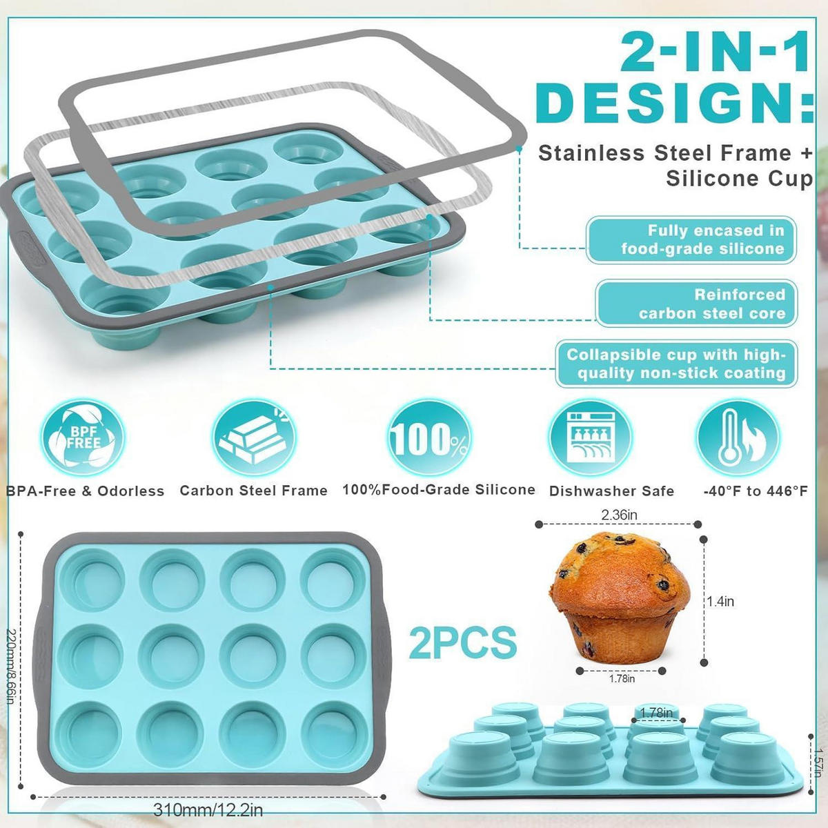 MUFFINBACKFORM 2-teiliges Set Silikon mit Metallrahmen 12er - Blau, Kunststoff (22/3.5/31cm)