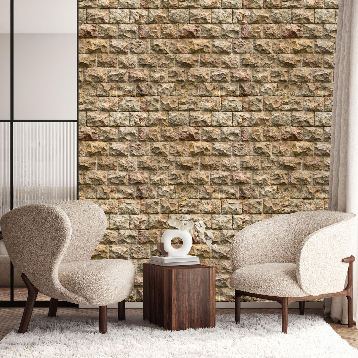 VLIESTAPETE Steinmauer in 3D-Optik – Braun, Beige – 50x1000 cm - Beige/Braun, Papier (50/1000cm) - Muralo