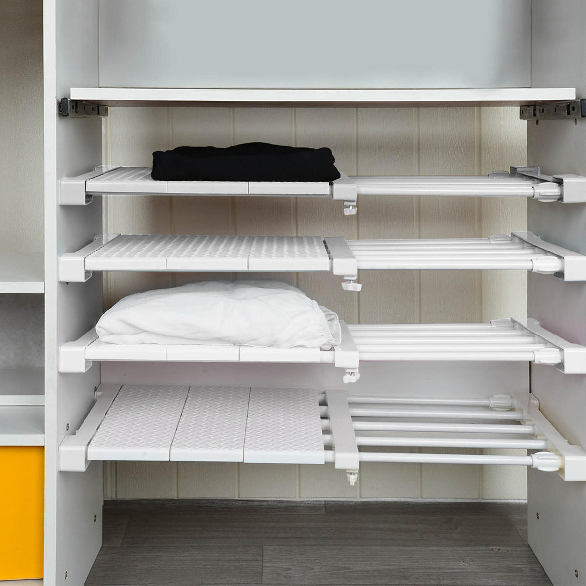 SCHRANK-SPANNREGAL aus ABS-Kunststoff, Kohlenstoffstahl in Weiß Verstellbares 38-55cm - Weiß, Kunststoff (24/38/1.5cm) - Livingandhome