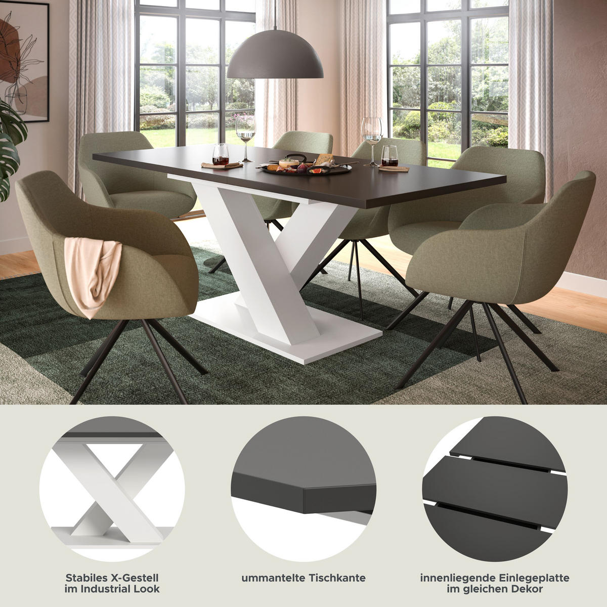 ESSTISCH MOTION (B/H/T: ca. 150/76/90 cm) in Weiß/grau - Weiß, Holzwerkstoff (90/150/76cm)