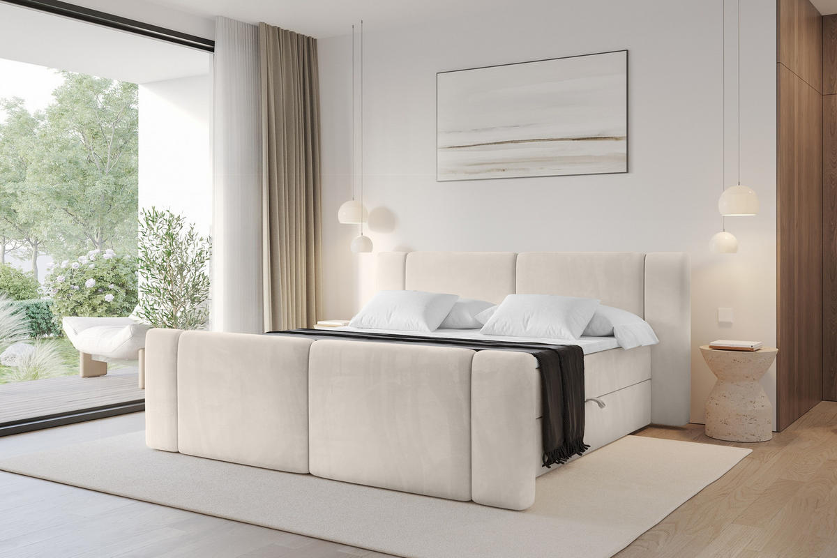 BOXBETT mit Matratze H4 - EVON Zanozek - 140x200 cm Beige - Beige, Holzwerkstoff (140/200cm) - ALTDECOR