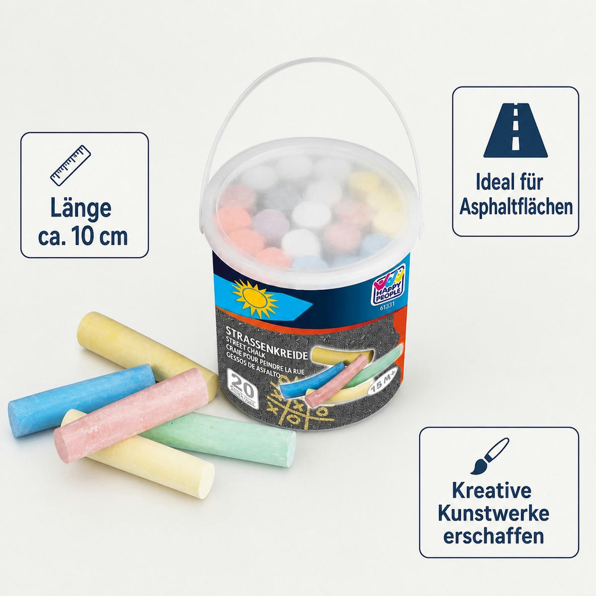 STRASSENKREIDE Eimer - Multicolor, Stein (12/12/12cm) - HappyPeople