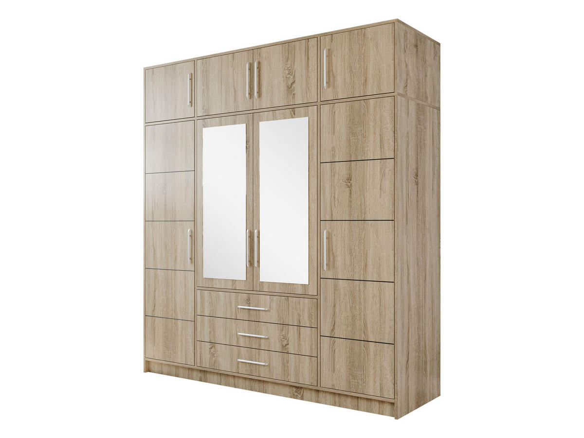 KLEIDERSCHRANK Bali D4 + Schrankaufsatz - Silberfarben/Sonoma Eiche, Holzwerkstoff (196/245/58cm) - MIRJAN24