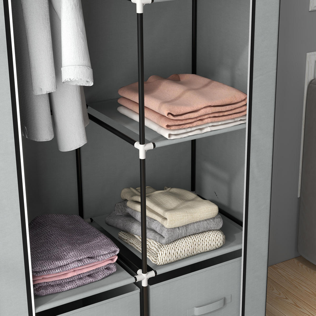 STOFFSCHRANK, Kleiderschrank, Hellgrau - Hellgrau, Metall (42.5/162.5/83cm) - HOMCOM