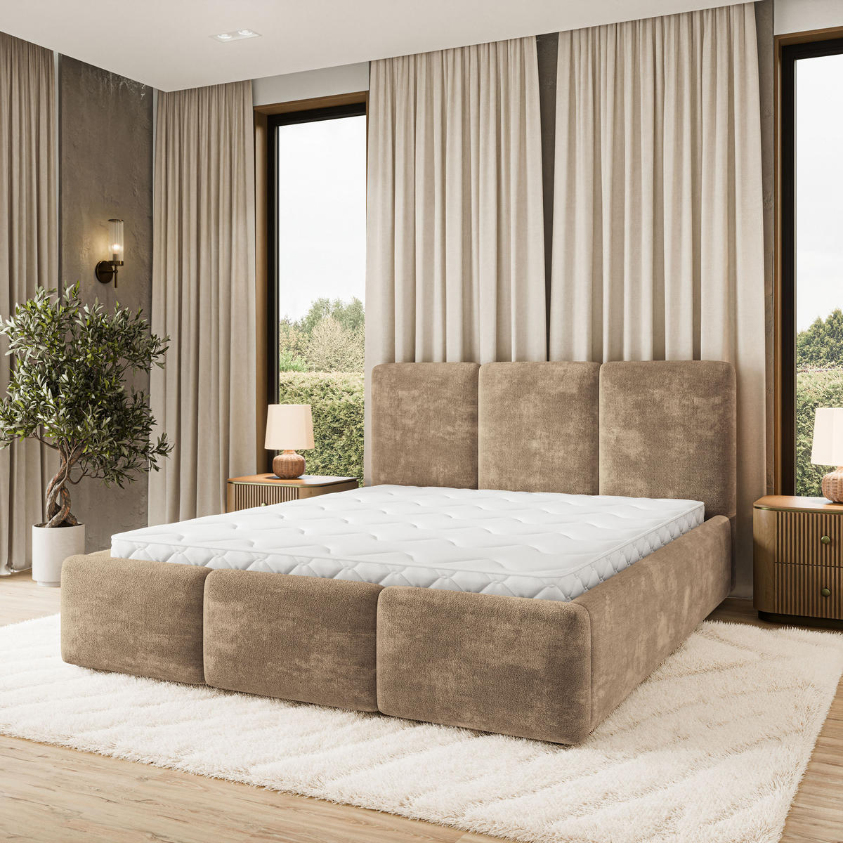 POLSTERBETT MORENA LM 160x200 cm mit Bettkästen - Beige - Beige, Holz (160/200cm) - MASSENO