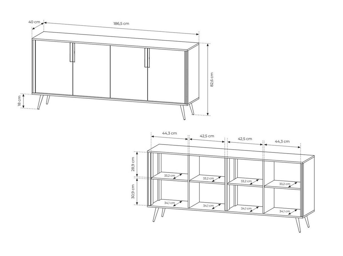 KOMMODE 186 cm Fabora, Breite, 4 Türen, Kaschmir - Kaschmir, Holz/Metall (186/82/40cm) - Emporius