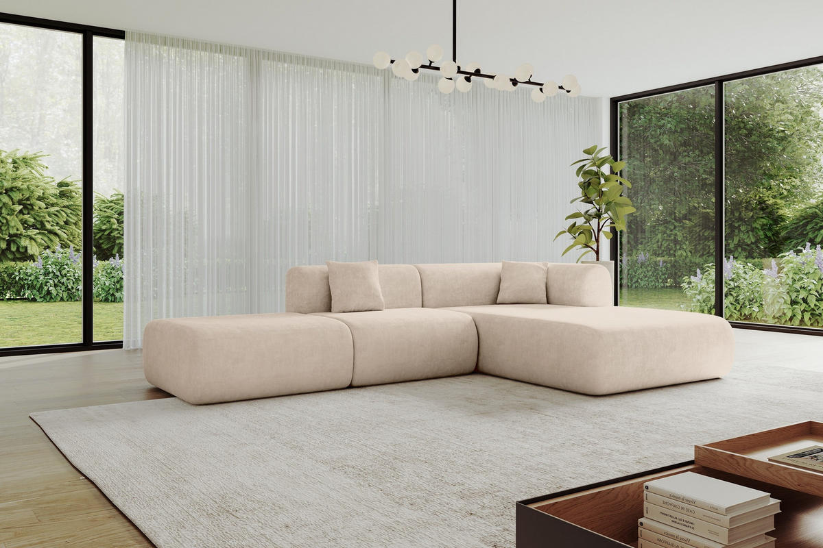 ECKSOFA Ottomane Rechts OVLY-L 289x176x71 Beige Samt - Beige/Schwarz, Holzwerkstoff/Kunststoff (289/176cm) - ALTDECOR