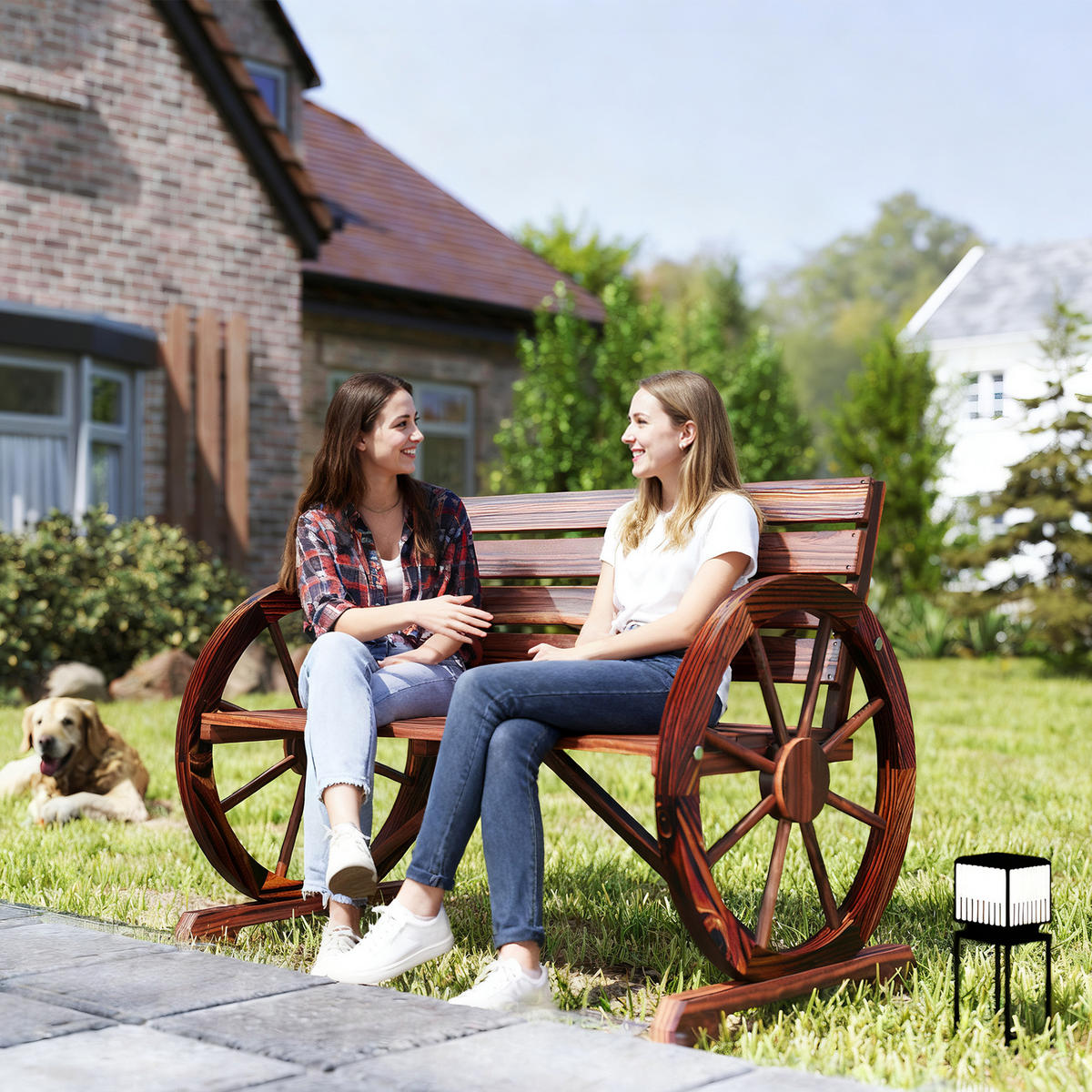 GARTENBANK DE-17756 3-Sitzer mit Wagenrädern & Lattenrost Carbonisiert - Braun, Holz (105.5/75/59cm) - ComfortXL
