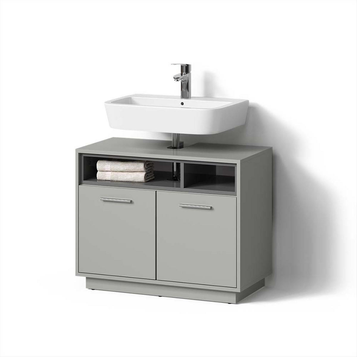 WASCHBECKENUNTERSCHRANK Temo Grau 80 x 64 cm - Grau, Holzwerkstoff (80/64/40cm) - Livinity®