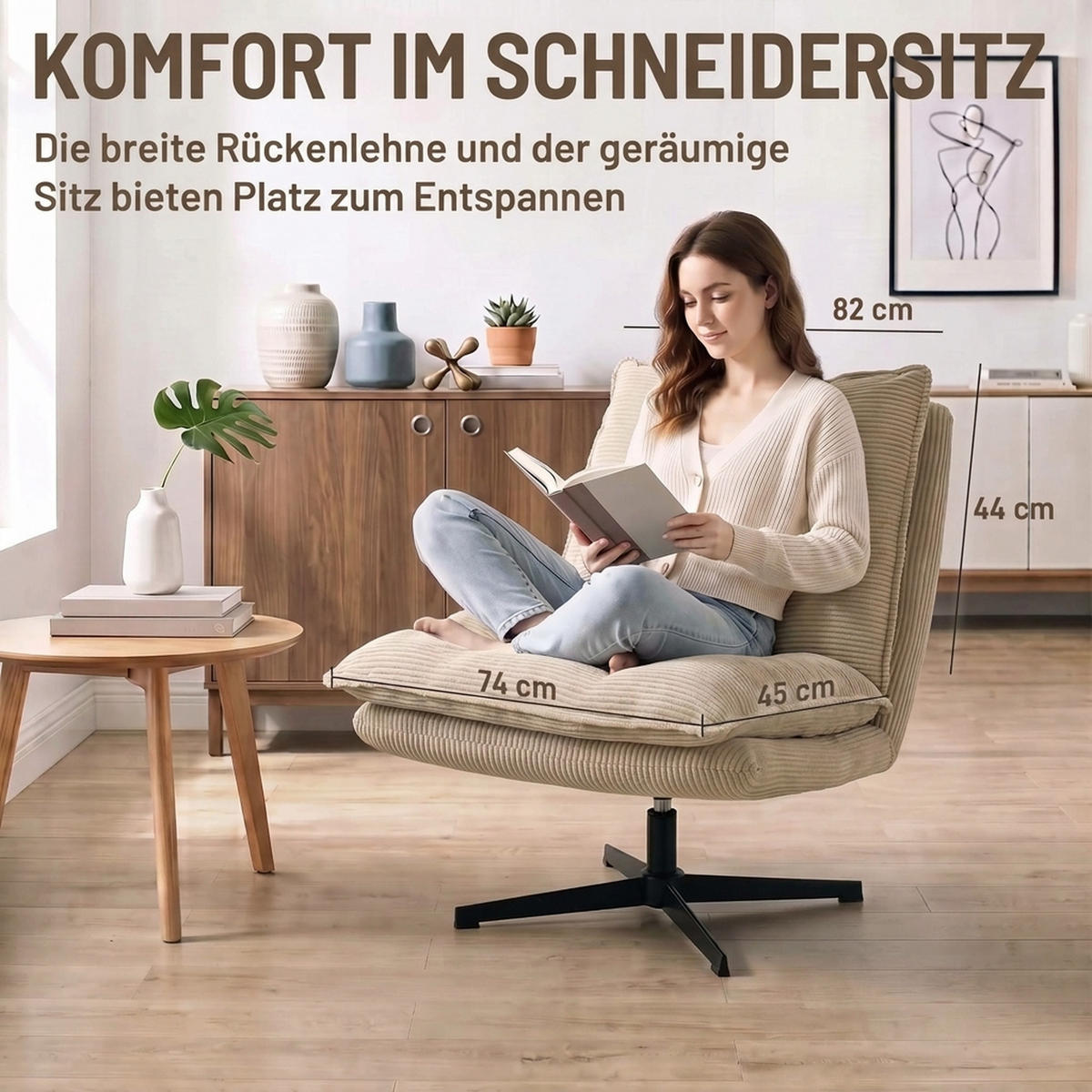 SESSEL mit Hocker Polyester Beige - Beige/Schwarz, Textil/Metall (74/89/82cm) - HOMCOM