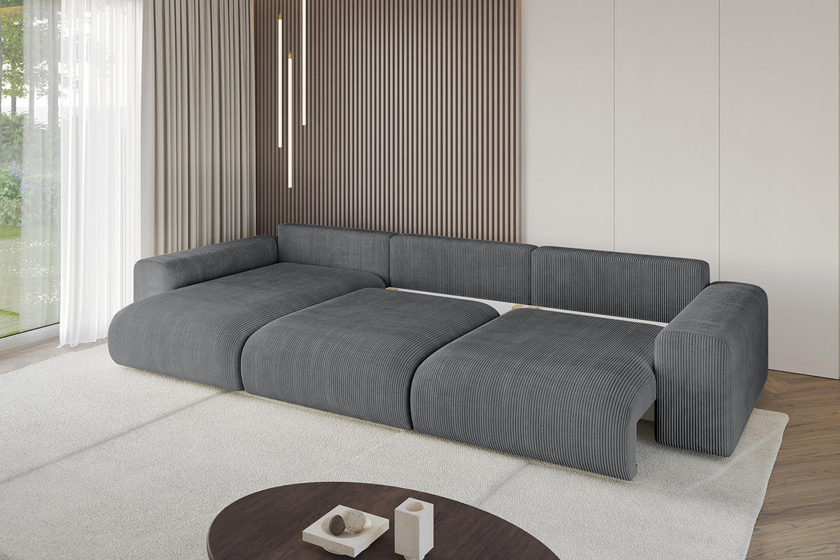 ECKSOFA Ottomane links ESKAR-L 364x176x84 Dunkelgrau Cord - Dunkelgrau/Schwarz, Holzwerkstoff/Kunststoff (364/176cm) - ALTDECOR