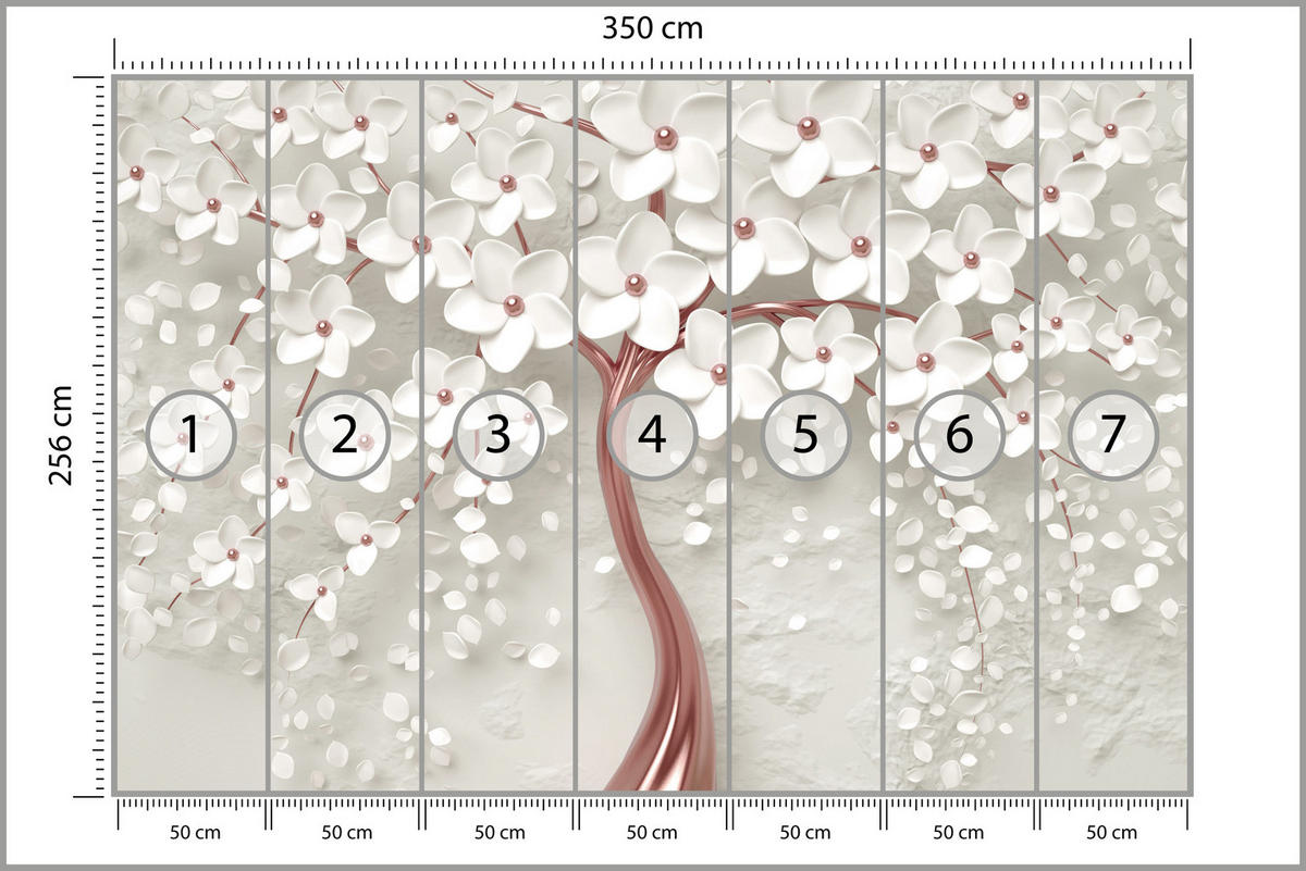 FOTOTAPETE für Schlafzimmer Perlmutt Blumen Abstract Baum 350x256 - Beige/Rosa, Papier (350/256cm) - Muralo