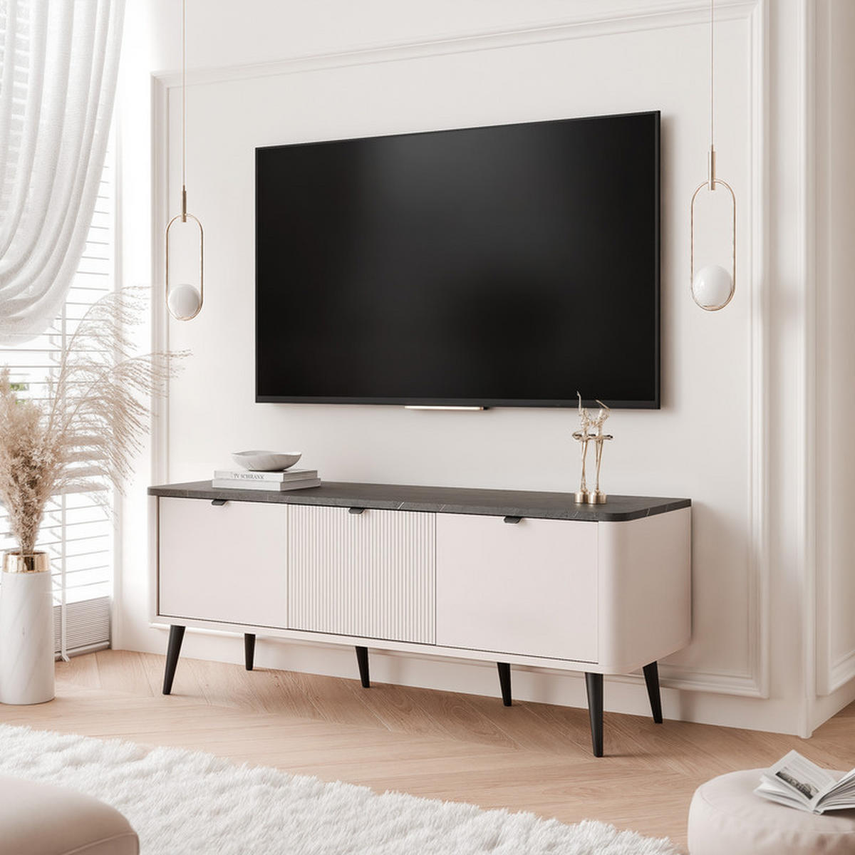 TV-LOWBOARD NAVANI stehend, 130 cm Kaschmir/Grau - Schwarz/Grau, Holzwerkstoff/Metall (130/52/40cm) - Idohome