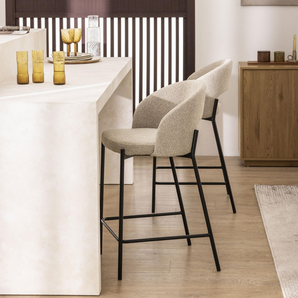 BARHOCKER - Heidebeige - 2er-Set - Beige, Textil (50/90/50cm) - Drawer