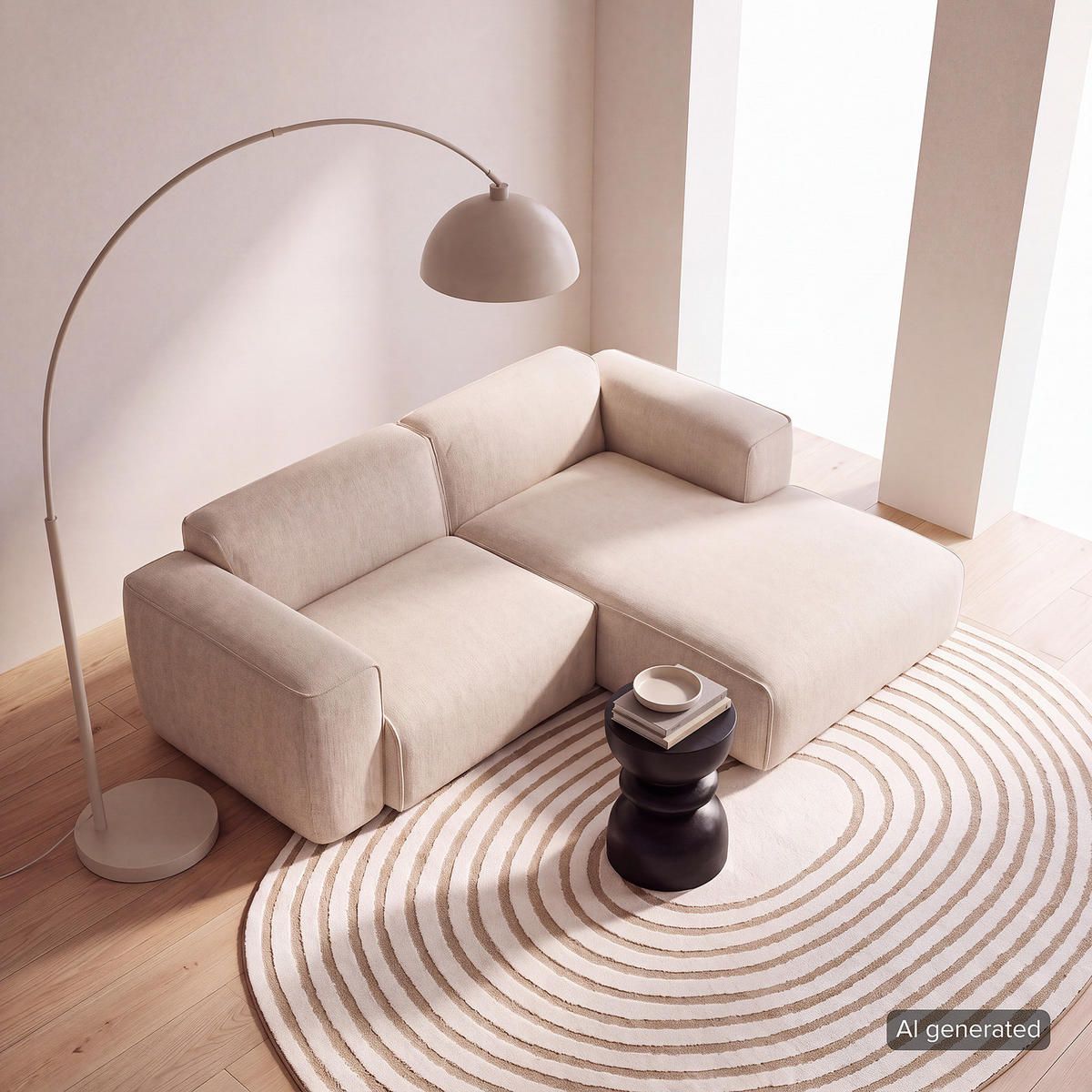 ECKSOFA mit XL-Longchair - Beige/Schwarz, Kunststoff/Textil (260/171cm) - home24
