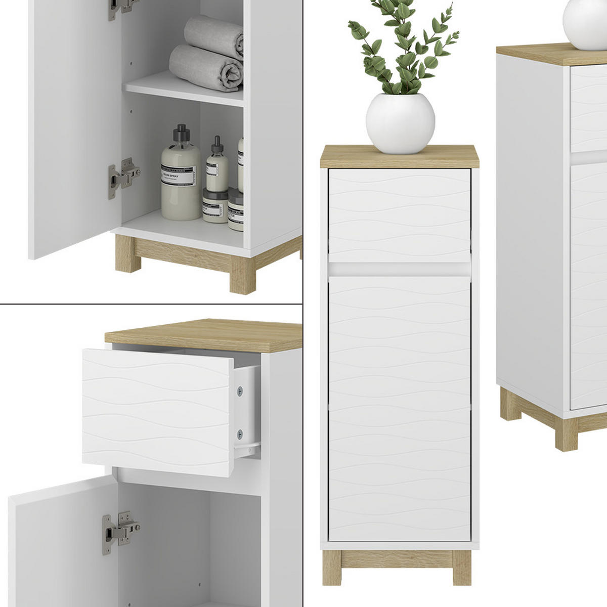MIDISCHRANK Livia Weiß 30 x 80 cm mit Schublade - Weiß/Naturfarben, Holzwerkstoff (30/80/30cm) - Vicco