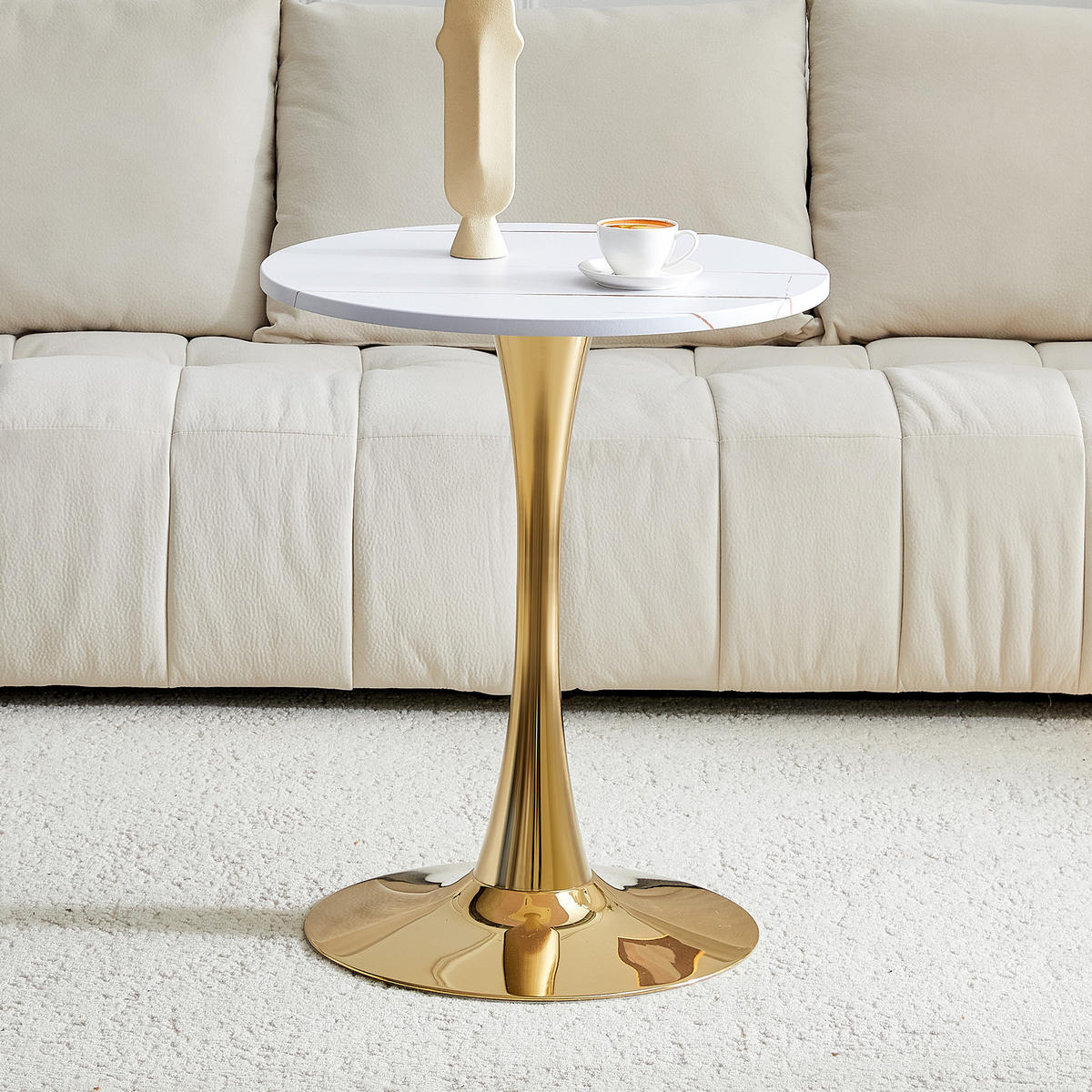 BEISTELLTISCH 60/60/72 cm Weiß Gold runder Tisch aus MDF und Metall mit thermoformierter Platte - Weiß, Holzwerkstoff (60/60/72cm) - OKWISH