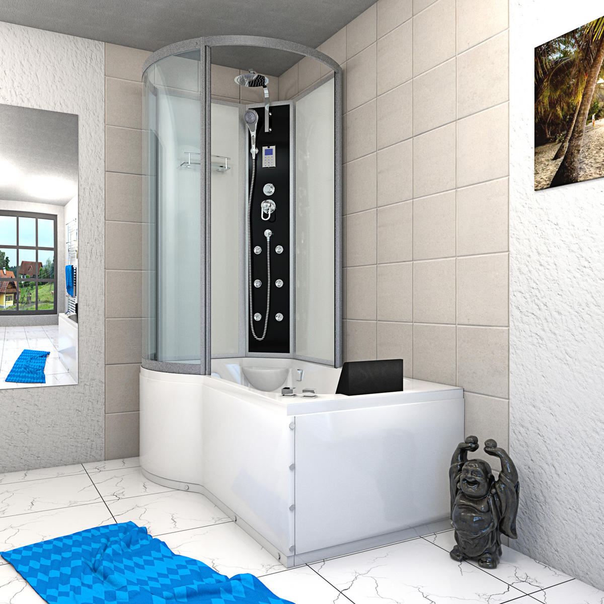 WHIRLPOOL Wanne Duschkabine ws K50-R01-WP-EC 100x1 - Weiß, Glas/Kunststoff (98/225/170cm) - AcquaVapore by Sandra Jentho