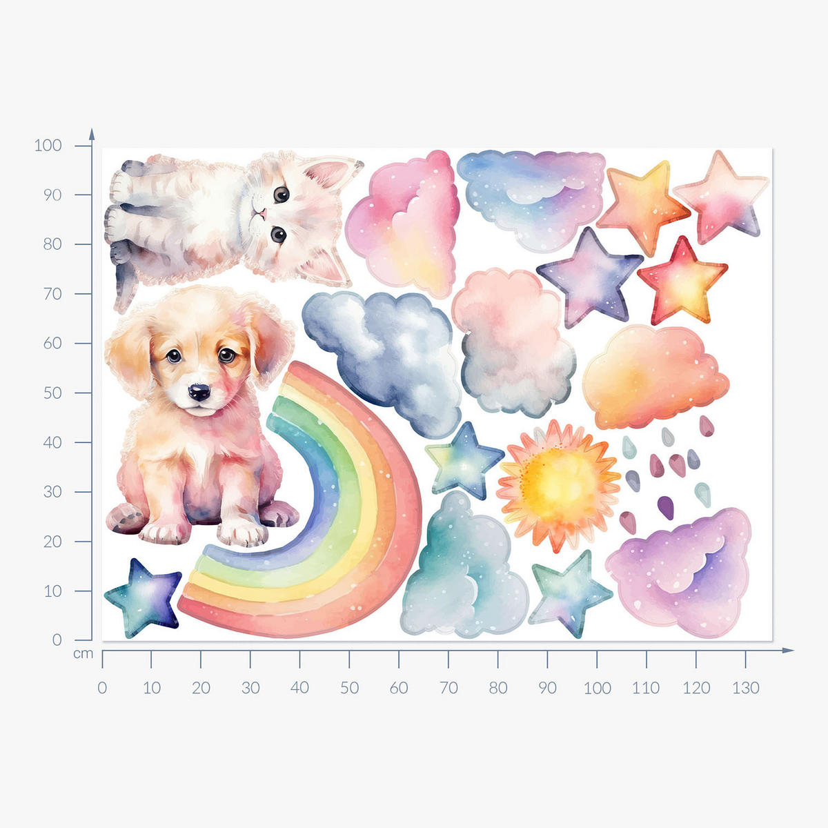 WANDAUFKLEBER 100x136cm - Tiere Himmel Regenbogen - Multicolor, Kunststoff (100/136/0.1cm) - Wallfluent