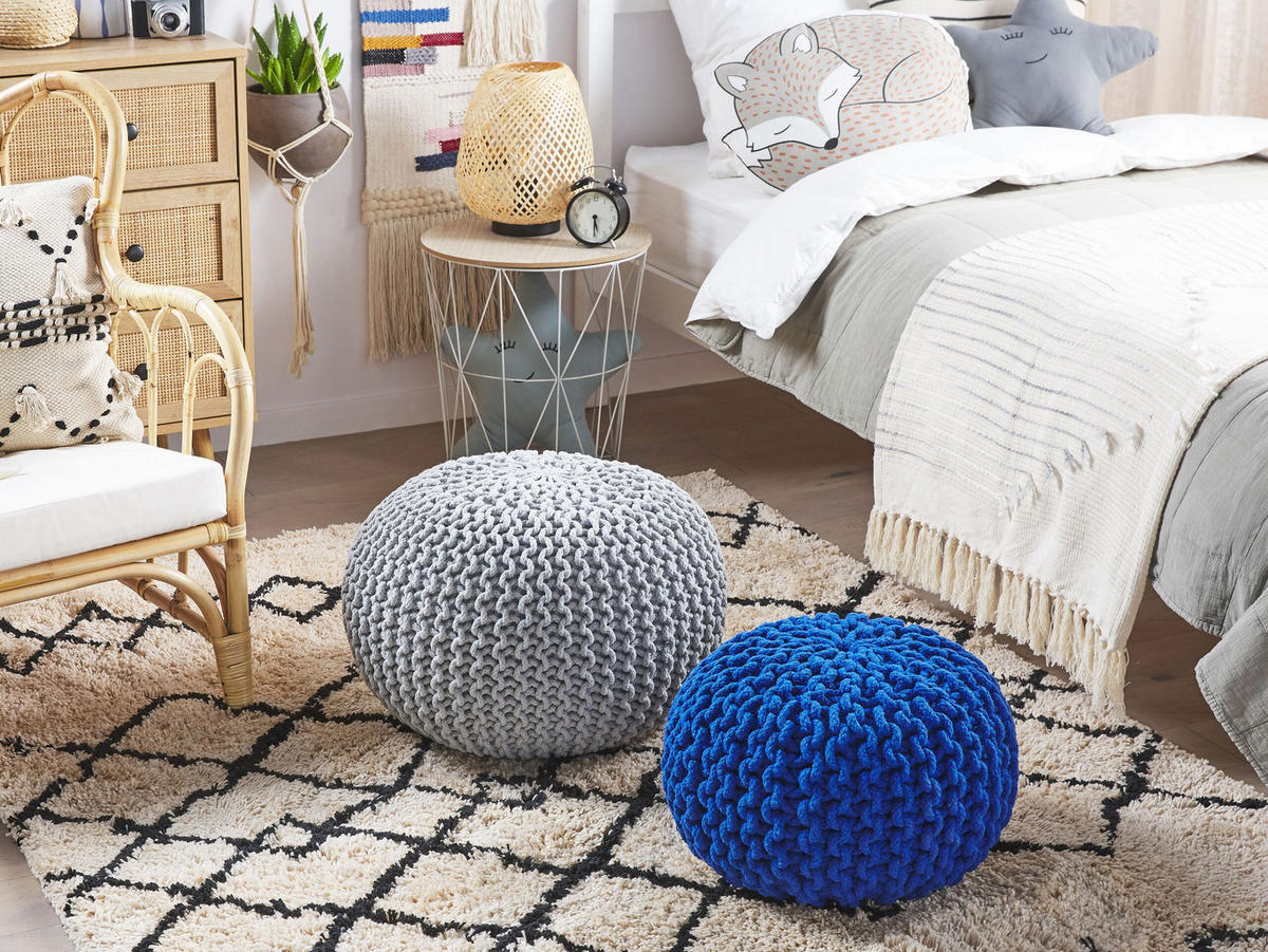 POUF Conrad 50/50/35 cm - Grau, Naturmaterialien/Textil (50/35/50cm) - Beliani