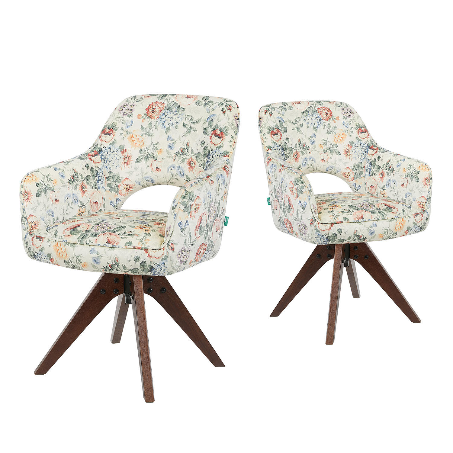 DREHSTUHL Mika-Lena 2er-Set - Nussbaumfarben/Multicolor, Eichenholz/Holz (60/87/65cm) - DUBI Möbel