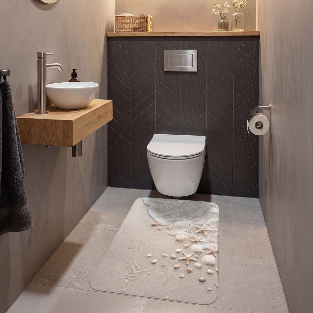 WC-VORLEGER Muscheln - Seesterne - Strand Toilettenvorleger 60x90 cm - Sandfarben, Kunststoff/Textil (60/1cm) - OnlyWow