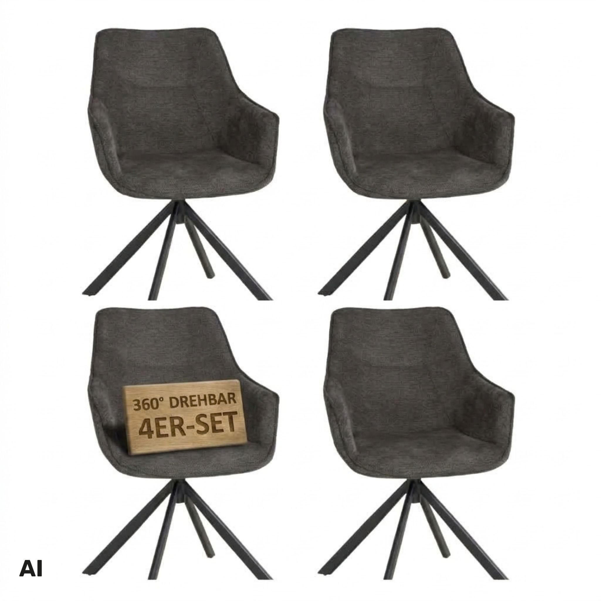 ESSZIMMERSTUHL 4er Set San Carlo grau drehbar - Schwarz/Grau, Textil/Metall (57/87/67cm) - Mr. Deko