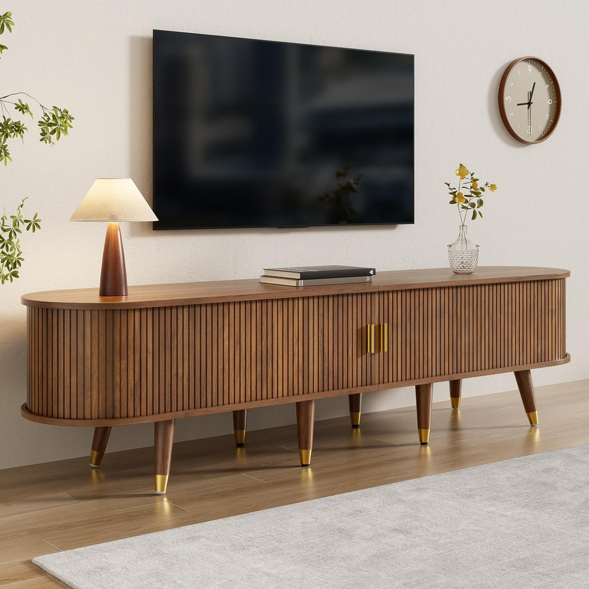 TV-SCHRANK 175cm Landhausstil Rattantür Nussbaumoptik Stauraum Schubladen - Braun, Holz (45.72/17.15/118cm) - FLIEKS
