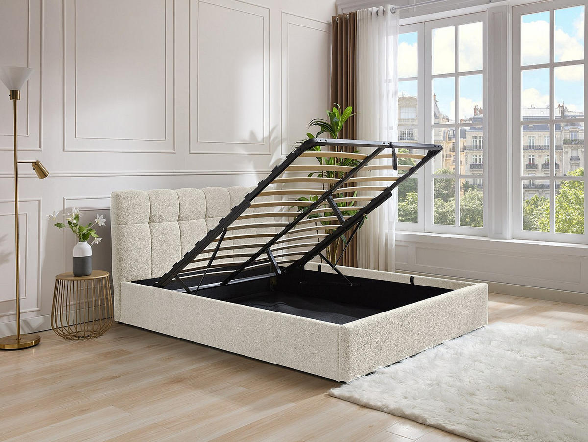 BETT mit Bettkasten - 2 Personen - Stoff - Weiß - - Weiß, Textil (160/200cm) - Vente-Unique