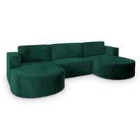 WOHNLANDSCHAFT VEZZO M Grün Velours-Stoff mit Schlaffunktion - Grün, Holz (347/85/174cm) - MASSENO