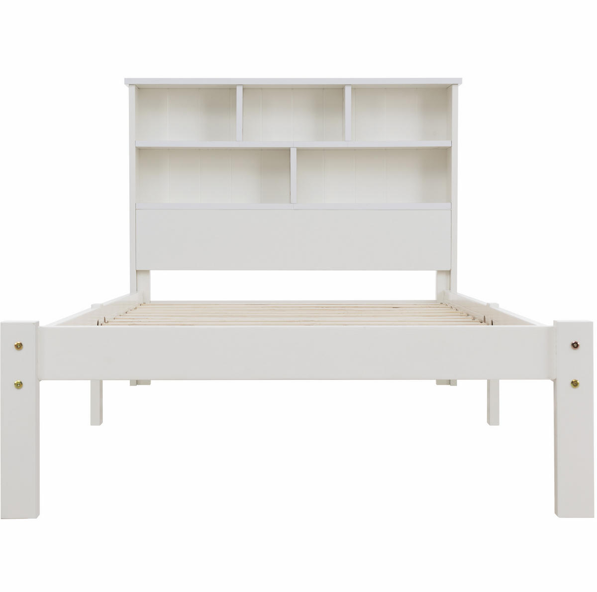 BETT 90/200 cm Weiß aus Massivholz mit Schubladen und Bücherregal-Kopfteil - Weiß, Holz (90/200cm) - Flora Grace