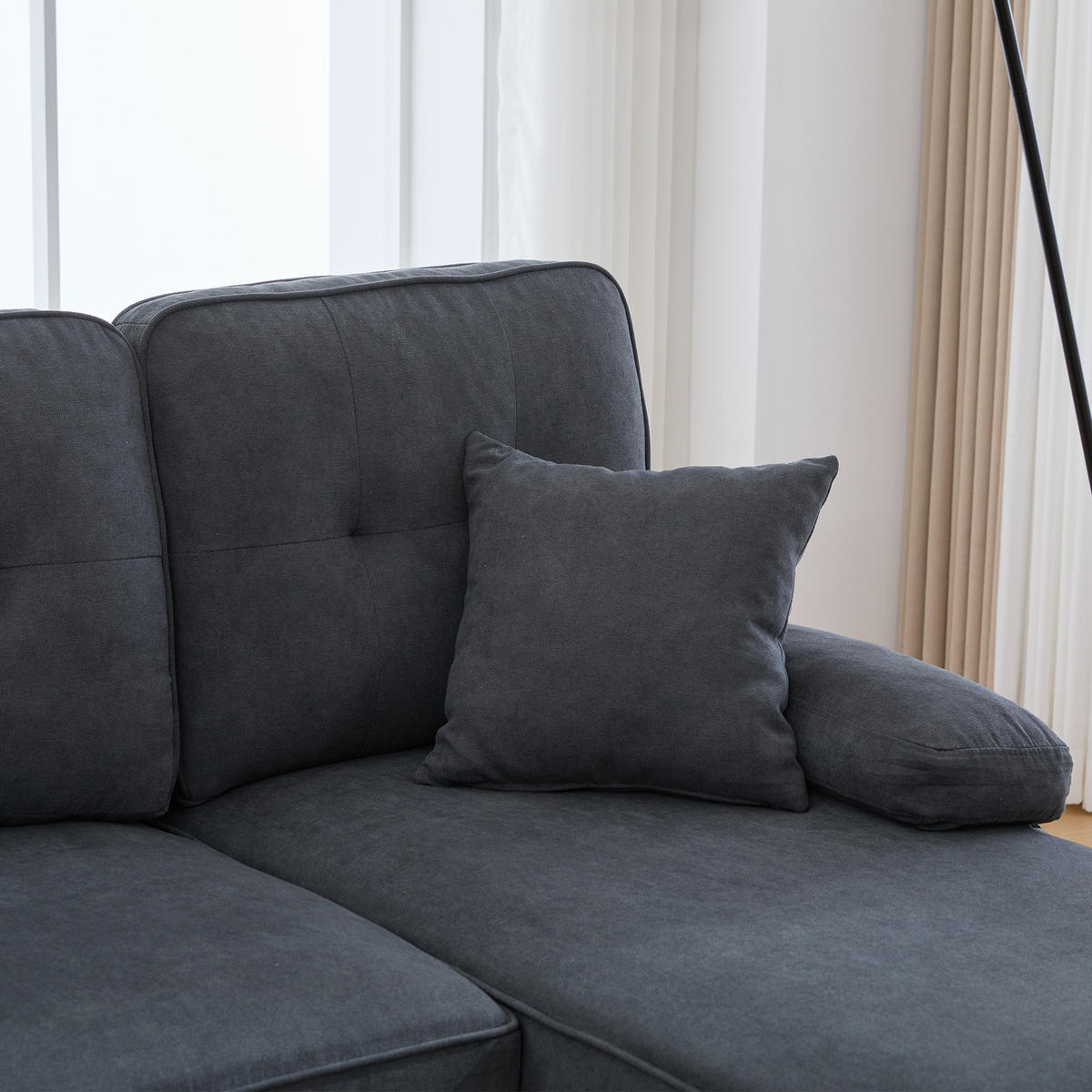 WOHNLANDSCHAFT Leinen Dunkelgrau mit USB, Type-C und Stauraum - Dunkelgrau, Textil (250/88/130cm) - WISHDOR
