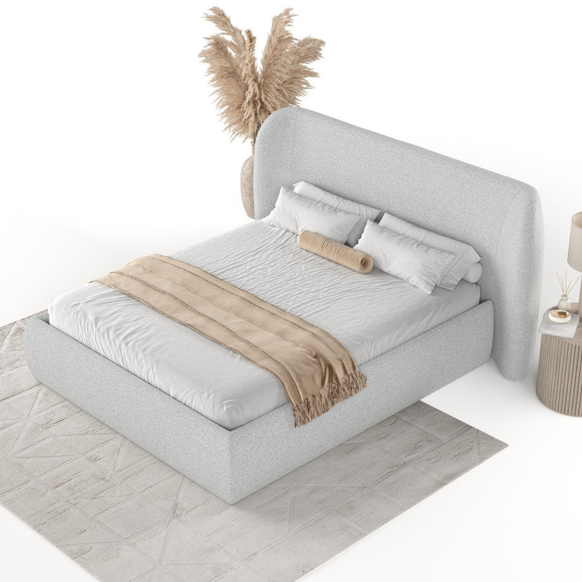 POLSTERBETT Bellano mit Stauraum 140/200 cm Hellgrau im Riva Stoff - Hellgrau/Schwarz, Holz/Holzwerkstoff (140/200cm) - AltaBeds