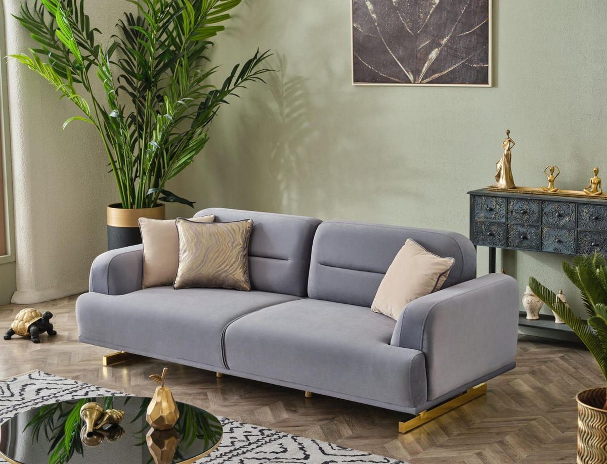 3 Sitzer SOFA Aurelia Samt Grau - Grau, Textil/Metall (230/85/105cm) - Villa Möbel