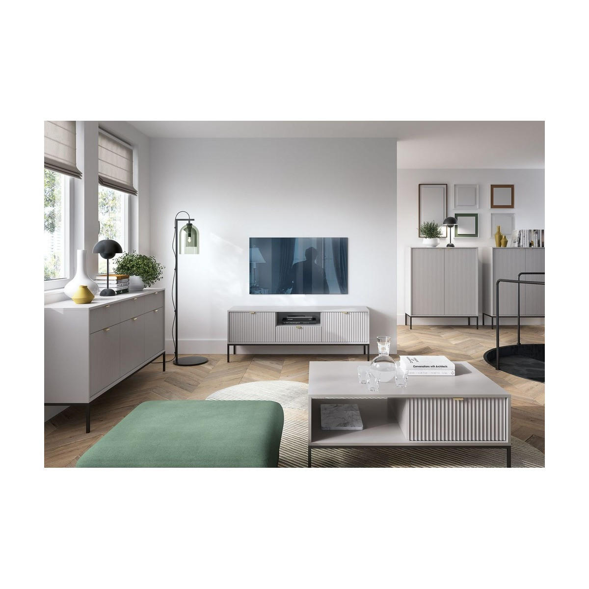 WOHNZIMMER Set 5-tlg. – NOVA – Grau - Grau, Holzwerkstoff (104/46/68cm) - hi-markt